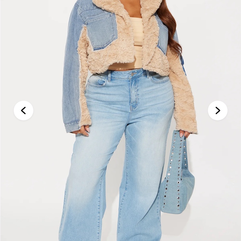 Fashion Nova Light Blue Denim Jacket with Tan Faux Fur - Picture 2 of 12